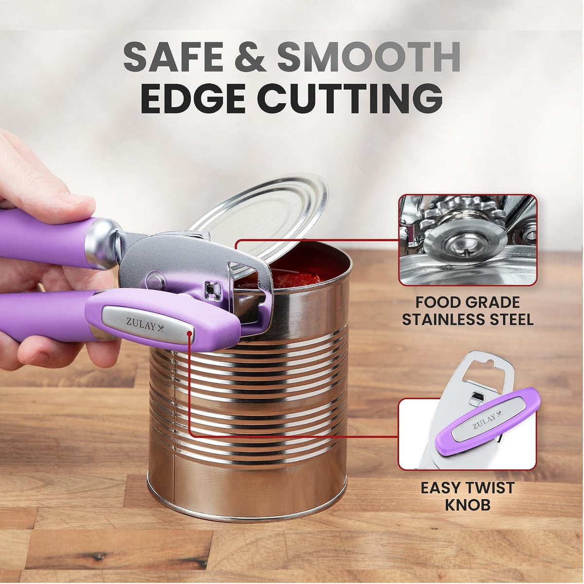 Manual Can Opener Heavy Duty Patented Stainless Steel, Ruby - Colors A