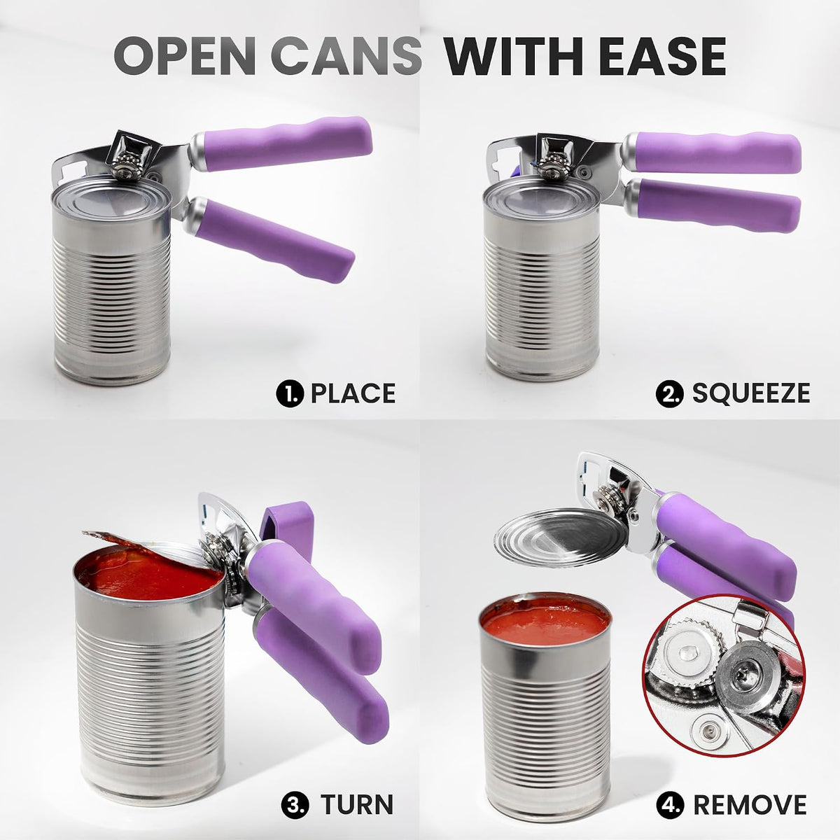 Manual Can Opener Heavy Duty Patented Stainless Steel, Ruby - Colors A