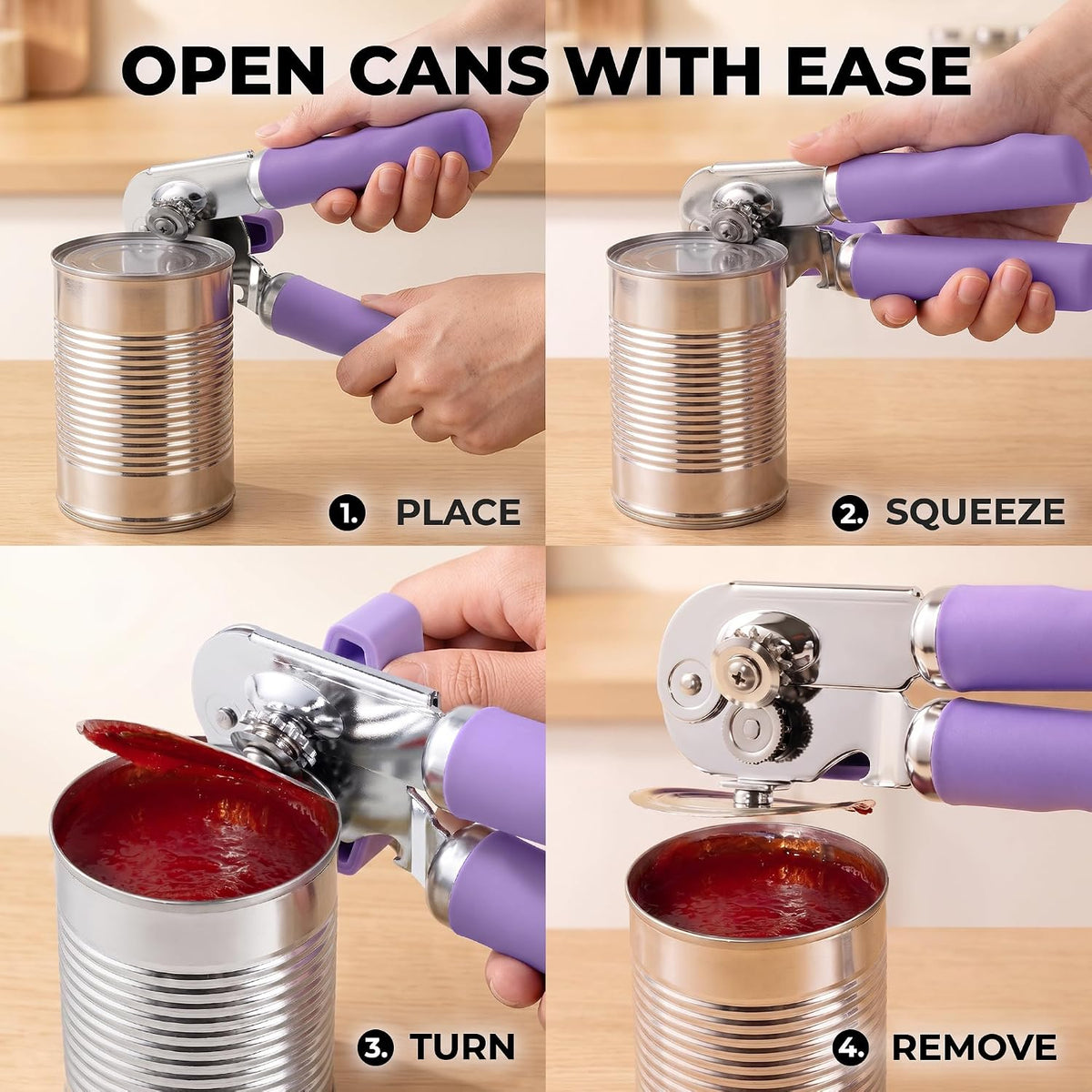 Manual Can Opener Heavy Duty Patented Stainless Steel, Ruby - Colors A