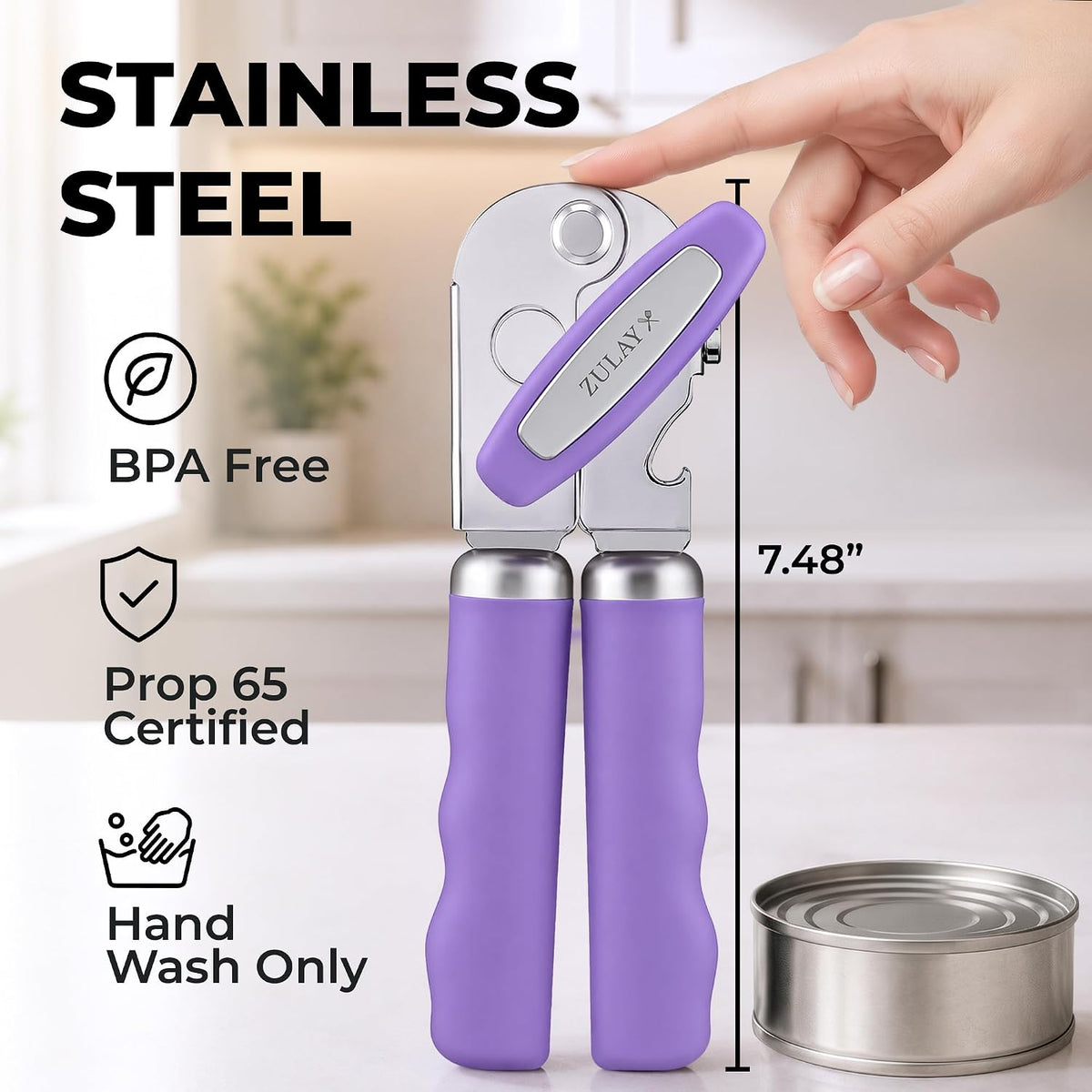 Manual Can Opener Heavy Duty Patented Stainless Steel, Ruby - Colors A