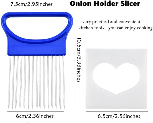 4pcs Onion Holder Slicer Stainless Steel Onion Slicer Tool for Lemon | Onion Cutter with Cover Vegetable Chopper Tomato Potato Onion Slicer Food Slicer Assistant Tool for Slicing Lemon Fruit Meat