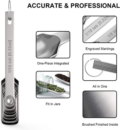 Measuring Cups & Spoons Set of 21 - Includes 7 Stainless Steel Nesting Cups, 8 Measuring Spoons, 1 Leveler & 5 Mini Measuring Spoons, Ideal for Dry and Liquid Ingredients