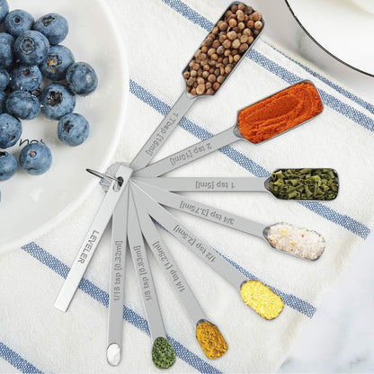 Measuring Cups & Spoons Set of 21 - Includes 7 Stainless Steel Nesting Cups, 8 Measuring Spoons, 1 Leveler & 5 Mini Measuring Spoons, Ideal for Dry and Liquid Ingredients