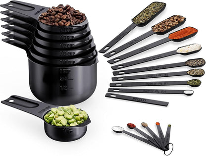 Measuring Cups & Spoons Set of 21 - Includes 7 Stainless Steel Nesting Cups, 8 Measuring Spoons, 1 Leveler & 5 Mini Measuring Spoons, Ideal for Dry and Liquid Ingredients