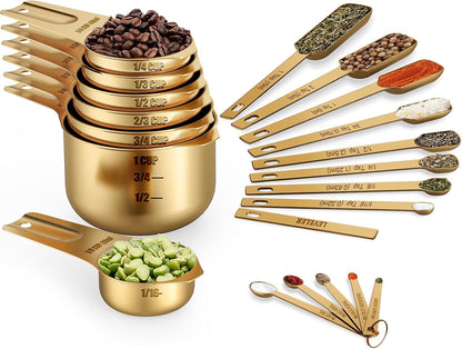 Measuring Cups & Spoons Set of 21 - Includes 7 Stainless Steel Nesting Cups, 8 Measuring Spoons, 1 Leveler & 5 Mini Measuring Spoons, Ideal for Dry and Liquid Ingredients