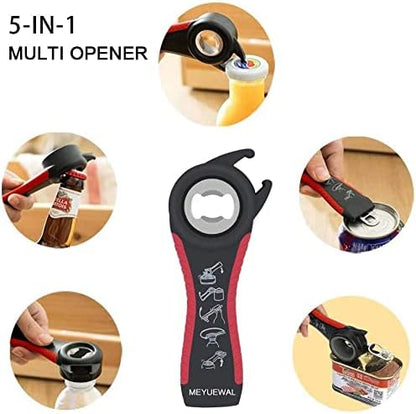 6 in 1 Lid Opener - Bottle, Jar, & Can Opener for Seniors with Arthritis or Weak Hands - Heavy Duty & Smooth Edge, Red