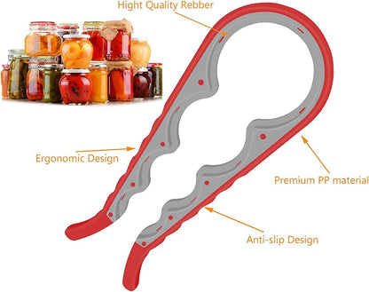 6 in 1 Lid Opener - Bottle, Jar, & Can Opener for Seniors with Arthritis or Weak Hands - Heavy Duty & Smooth Edge, Red
