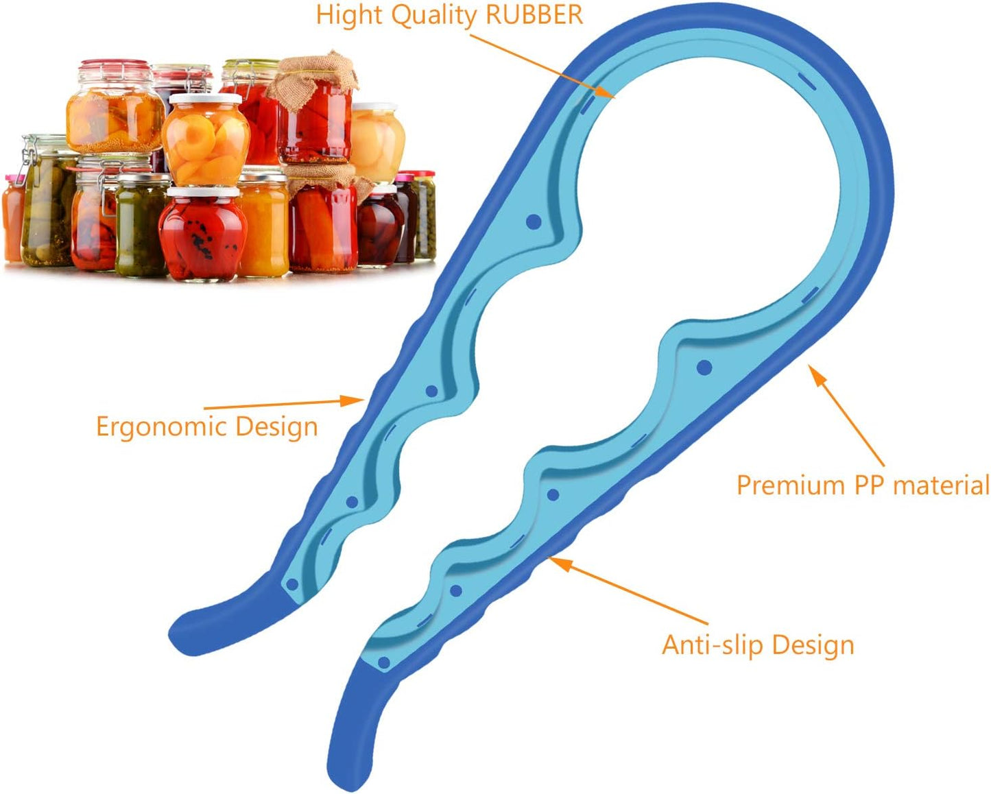 6 in 1 Lid Opener - Bottle, Jar, & Can Opener for Seniors with Arthritis or Weak Hands - Heavy Duty & Smooth Edge, Red