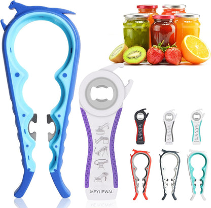6 in 1 Lid Opener - Bottle, Jar, & Can Opener for Seniors with Arthritis or Weak Hands - Heavy Duty & Smooth Edge, Red