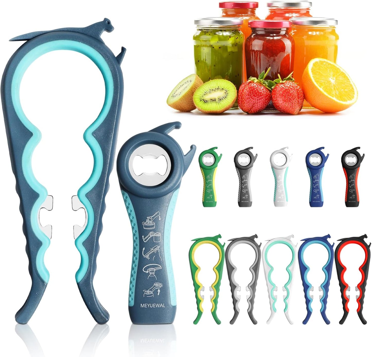 6 in 1 Lid Opener - Bottle, Jar, & Can Opener for Seniors with Arthritis or Weak Hands - Heavy Duty & Smooth Edge, Red