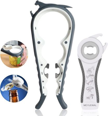 6 in 1 Lid Opener - Bottle, Jar, & Can Opener for Seniors with Arthritis or Weak Hands - Heavy Duty & Smooth Edge, Red