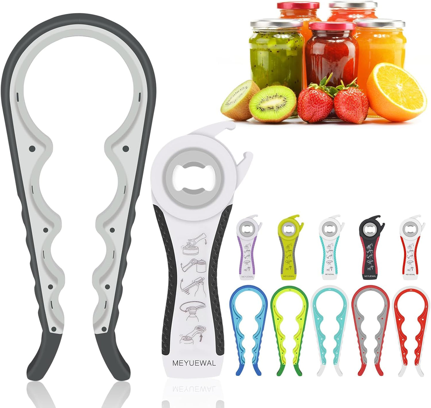6 in 1 Lid Opener - Bottle, Jar, & Can Opener for Seniors with Arthritis or Weak Hands - Heavy Duty & Smooth Edge, Red