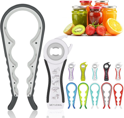 6 in 1 Lid Opener - Bottle, Jar, & Can Opener for Seniors with Arthritis or Weak Hands - Heavy Duty & Smooth Edge, Red