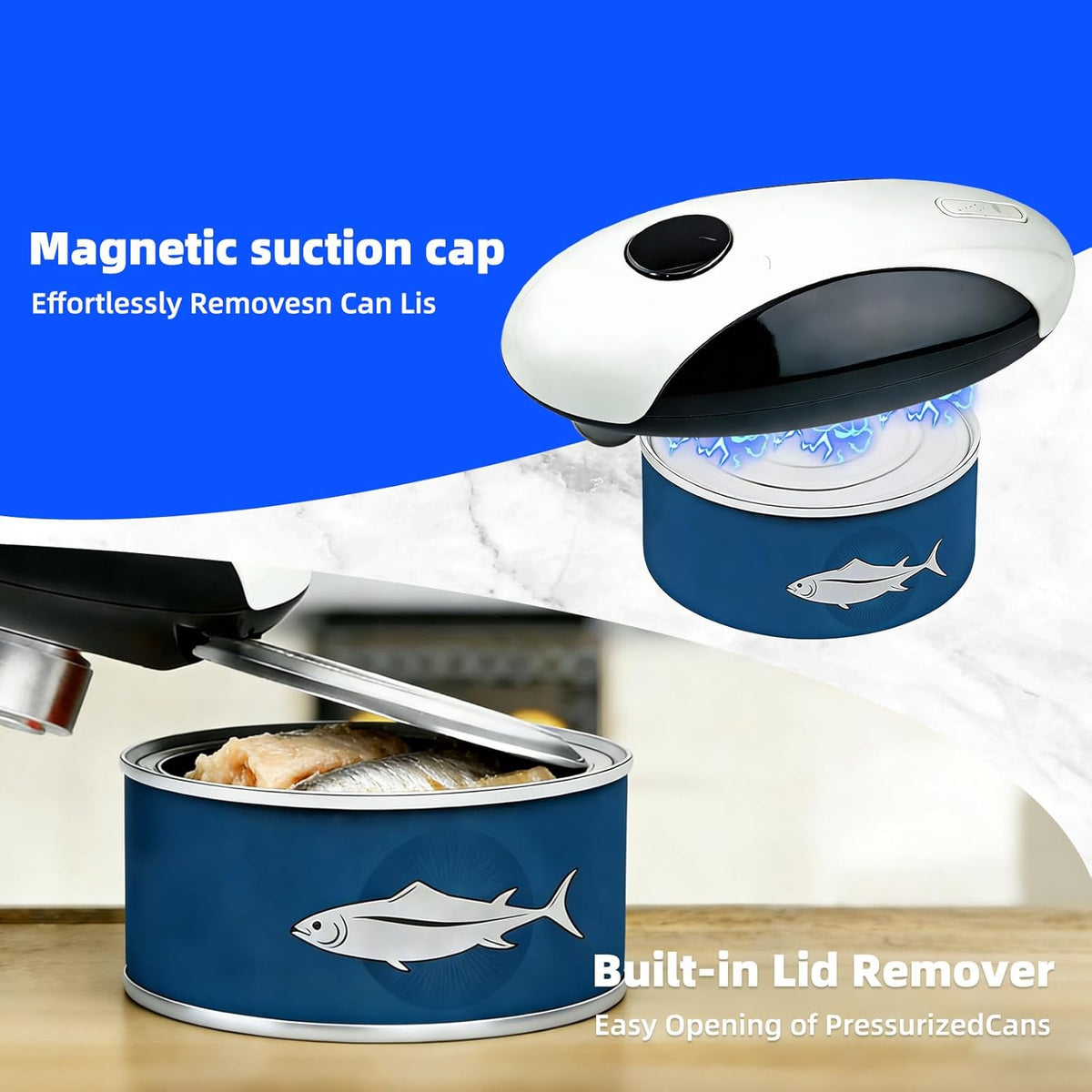 Electric Can Opener, Rechargeable Hands Free Kitchen Gadget, White