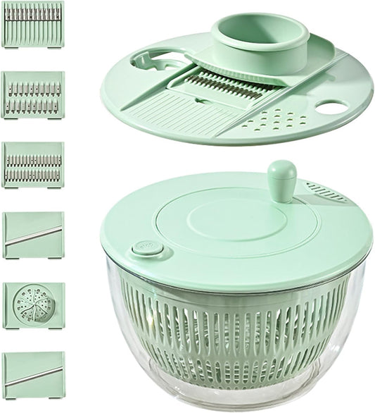 Large Capacity Green Salad Spinner, 4.24 Quart Lettuce Spinner with Dual Drainage, Efficient Salad Dryer for Quick Washing, Spinning & Draining Greens, Fruits, Veggies-with Shredding Blade