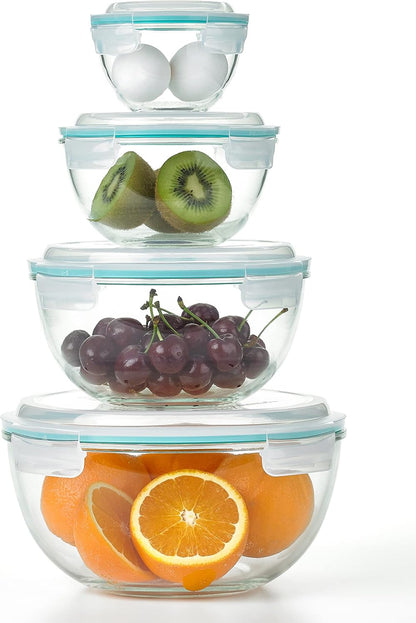 Mixing Bowl with Latching Lids 8-Pieces Set – Airtight, Leakproof, BPA Free Lids, Nesting, Meal Prep, Baking, Salad, Food Storage & Serving Bowl, Microwave, Fridge & Freezer, Dishwasher Safe