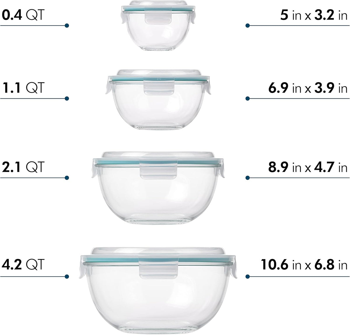 Mixing Bowl with Latching Lids 8-Pieces Set – Airtight, Leakproof, BPA Free Lids, Nesting, Meal Prep, Baking, Salad, Food Storage & Serving Bowl, Microwave, Fridge & Freezer, Dishwasher Safe