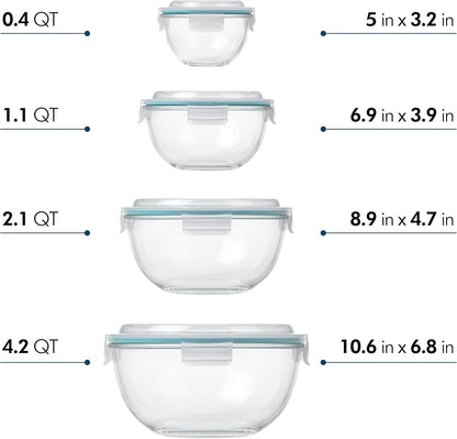 Mixing Bowl with Latching Lids 8-Pieces Set – Airtight, Leakproof, BPA Free Lids, Nesting, Meal Prep, Baking, Salad, Food Storage & Serving Bowl, Microwave, Fridge & Freezer, Dishwasher Safe