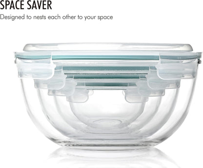 Mixing Bowl with Latching Lids 8-Pieces Set – Airtight, Leakproof, BPA Free Lids, Nesting, Meal Prep, Baking, Salad, Food Storage & Serving Bowl, Microwave, Fridge & Freezer, Dishwasher Safe