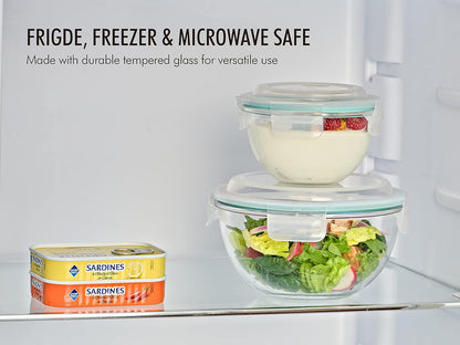 Mixing Bowl with Latching Lids 8-Pieces Set – Airtight, Leakproof, BPA Free Lids, Nesting, Meal Prep, Baking, Salad, Food Storage & Serving Bowl, Microwave, Fridge & Freezer, Dishwasher Safe