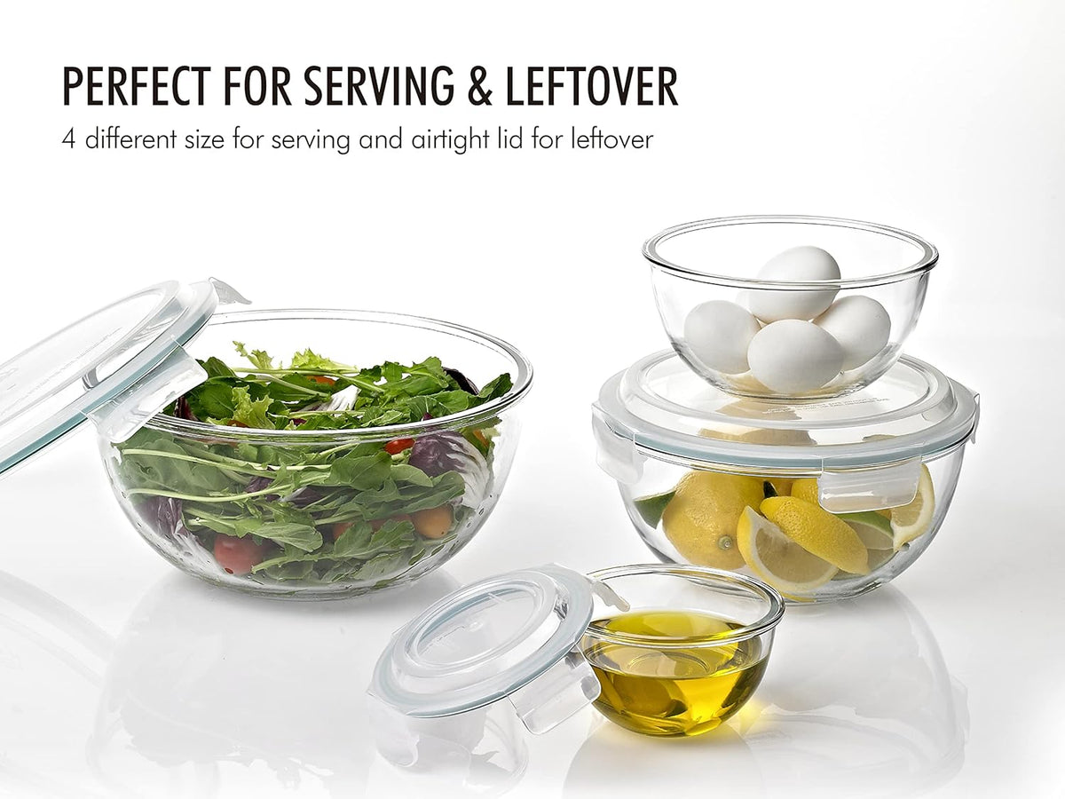 Mixing Bowl with Latching Lids 8-Pieces Set – Airtight, Leakproof, BPA Free Lids, Nesting, Meal Prep, Baking, Salad, Food Storage & Serving Bowl, Microwave, Fridge & Freezer, Dishwasher Safe