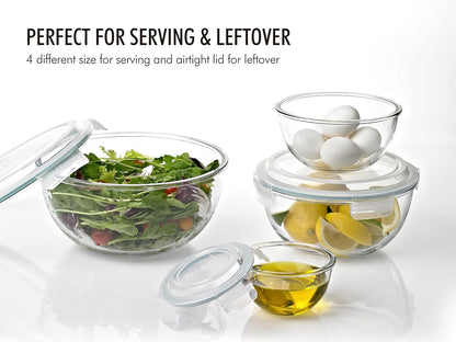 Mixing Bowl with Latching Lids 8-Pieces Set – Airtight, Leakproof, BPA Free Lids, Nesting, Meal Prep, Baking, Salad, Food Storage & Serving Bowl, Microwave, Fridge & Freezer, Dishwasher Safe