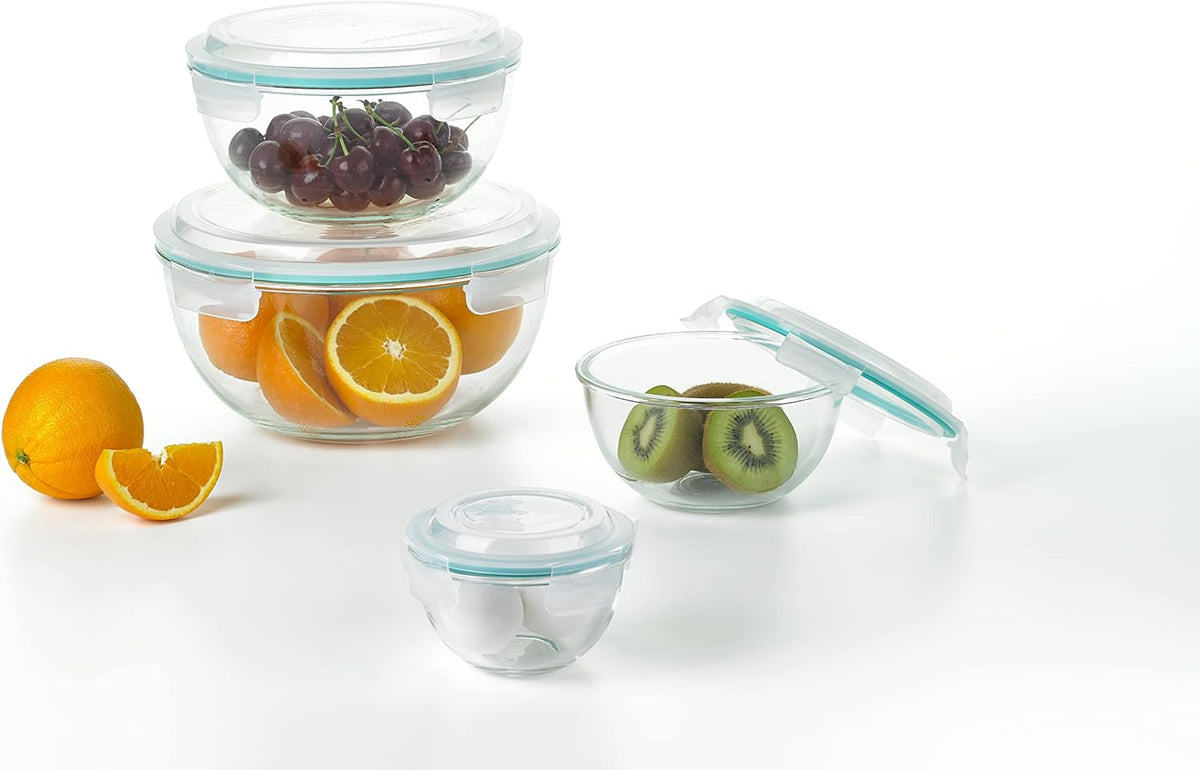 Mixing Bowl with Latching Lids 8-Pieces Set – Airtight, Leakproof, BPA Free Lids, Nesting, Meal Prep, Baking, Salad, Food Storage & Serving Bowl, Microwave, Fridge & Freezer, Dishwasher Safe