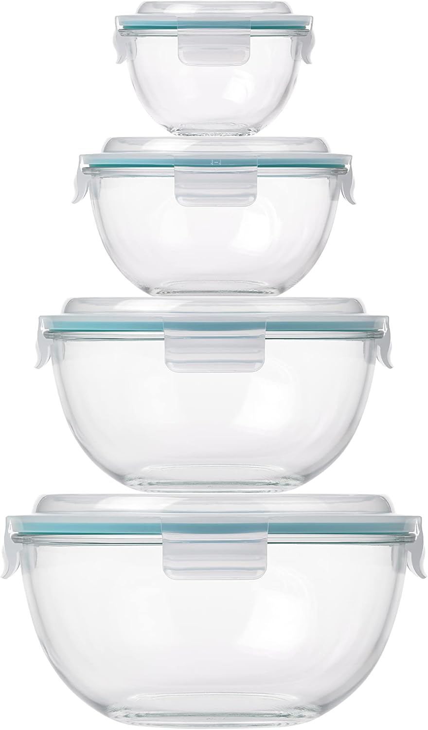 Mixing Bowl with Latching Lids 8-Pieces Set – Airtight, Leakproof, BPA Free Lids, Nesting, Meal Prep, Baking, Salad, Food Storage & Serving Bowl, Microwave, Fridge & Freezer, Dishwasher Safe