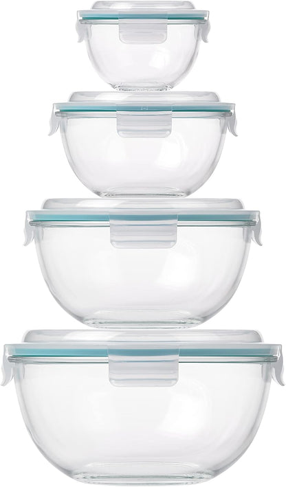 Mixing Bowl with Latching Lids 8-Pieces Set – Airtight, Leakproof, BPA Free Lids, Nesting, Meal Prep, Baking, Salad, Food Storage & Serving Bowl, Microwave, Fridge & Freezer, Dishwasher Safe