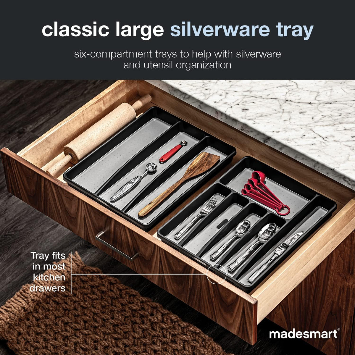 Classic 6 Compartment Silverware Tray, Granite