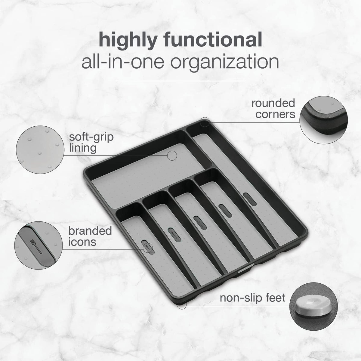 Classic 6 Compartment Silverware Tray, Granite