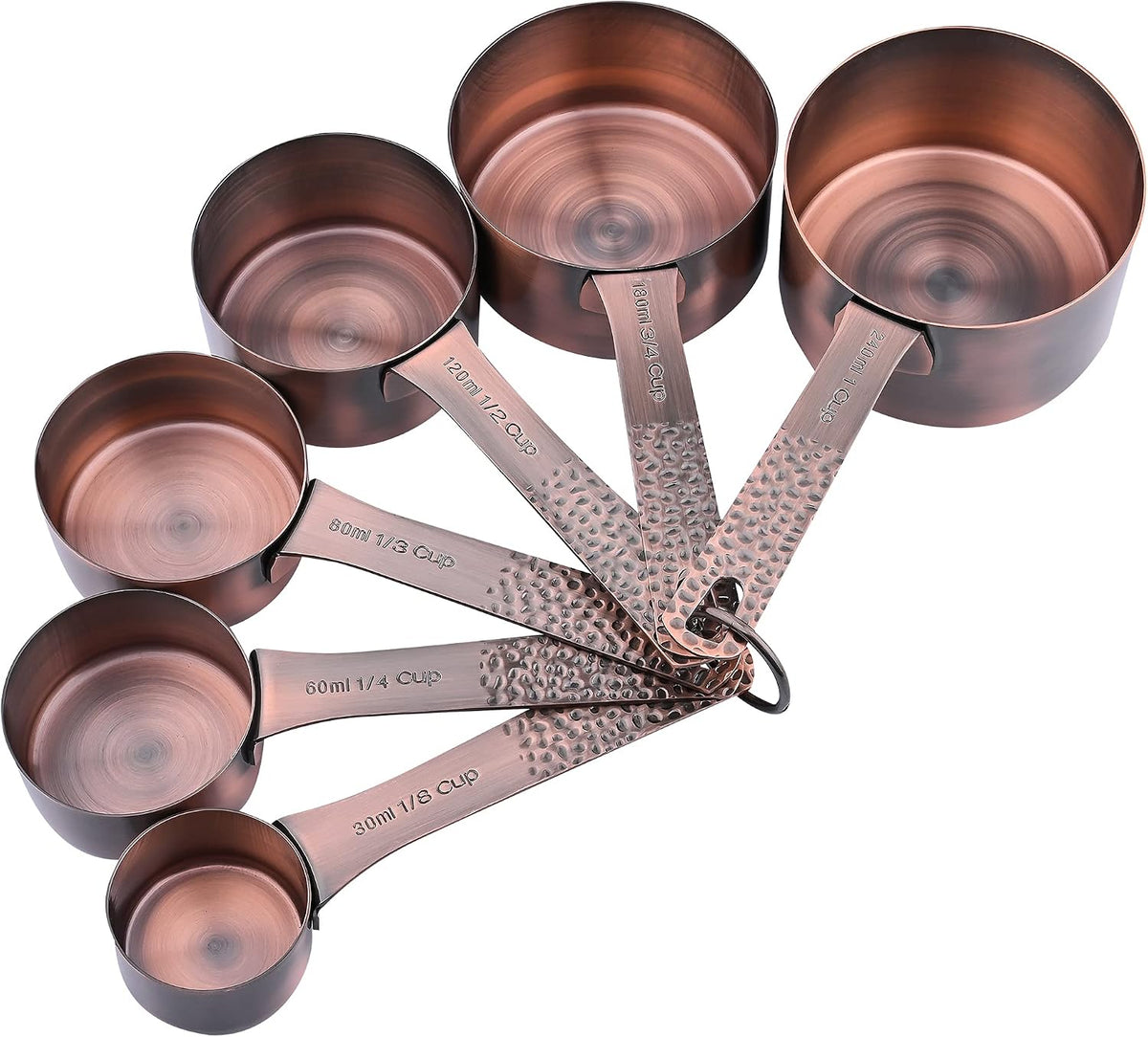 Copper Measuring Cups and Spoons Set 14, Stainless Steel Measure Cups and Spoons Set for Baking & Kitchen, 6 Metal Metric Measuring Cups and 7 Measuring Spoons 1 Leveler for Dry & Liquid