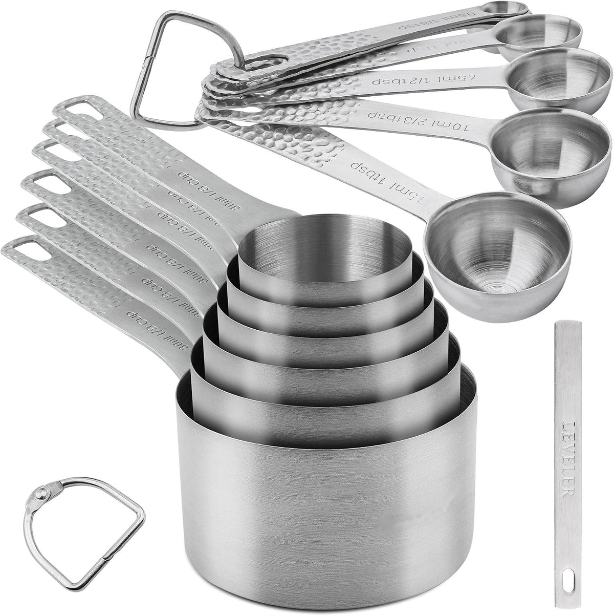 Copper Measuring Cups and Spoons Set 14, Stainless Steel Measure Cups and Spoons Set for Baking & Kitchen, 6 Metal Metric Measuring Cups and 7 Measuring Spoons 1 Leveler for Dry & Liquid
