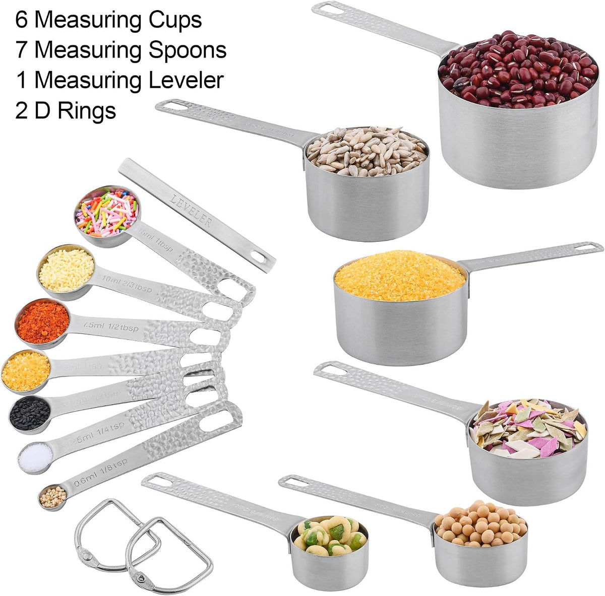 Copper Measuring Cups and Spoons Set 14, Stainless Steel Measure Cups and Spoons Set for Baking & Kitchen, 6 Metal Metric Measuring Cups and 7 Measuring Spoons 1 Leveler for Dry & Liquid