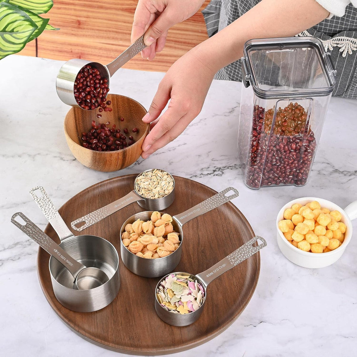 Copper Measuring Cups and Spoons Set 14, Stainless Steel Measure Cups and Spoons Set for Baking & Kitchen, 6 Metal Metric Measuring Cups and 7 Measuring Spoons 1 Leveler for Dry & Liquid