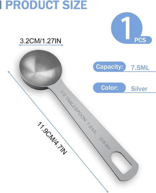 Teaspoon Measuring Spoons, 7.5mL (7.5 cc | 1/4 oz) Stainless Steel Teaspoon Scoop, Long Handle Metal Measuring Spoons for Cooking,Baking (0.25 OZ)
