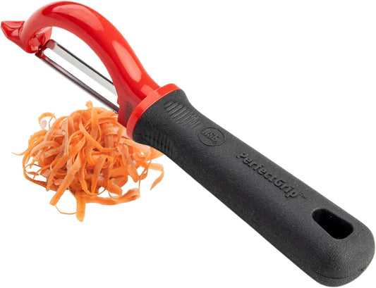 10997 Vegetable Peeler, Stainless Steel, Straight Edge, Ergonomic Non-Slip Handle with Eye Remover, 1.125"x1.375"x7.25", Red/Black – Commercial Kitchen Use