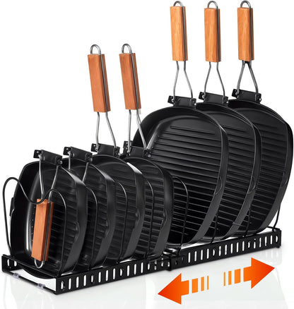 Pots and Pans Organizer,with 10 Adjustable Partitions | Rack for under Cabinet,Expandable Pot Lid Kitchen Cabinet Organizer Holder,Suitable for Kitchen Pan Organizers Inside Cabinet