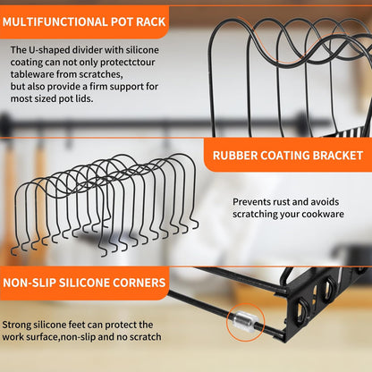 Pots and Pans Organizer,with 10 Adjustable Partitions | Rack for under Cabinet,Expandable Pot Lid Kitchen Cabinet Organizer Holder,Suitable for Kitchen Pan Organizers Inside Cabinet