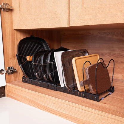Pots and Pans Organizer,with 10 Adjustable Partitions | Rack for under Cabinet,Expandable Pot Lid Kitchen Cabinet Organizer Holder,Suitable for Kitchen Pan Organizers Inside Cabinet