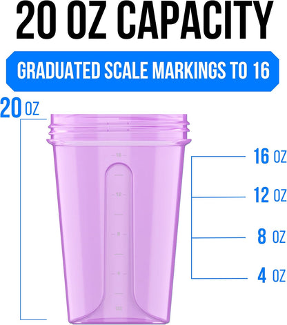 4 Pack 20oz Protein Shaker Bottle for Protein Mixes, Berry Blend | 4x Wire Whisk, Leak Proof Shaker Cups for Protein Shakes, Stackable, Cute Colors for Women, For Home, Gym, Office and Car