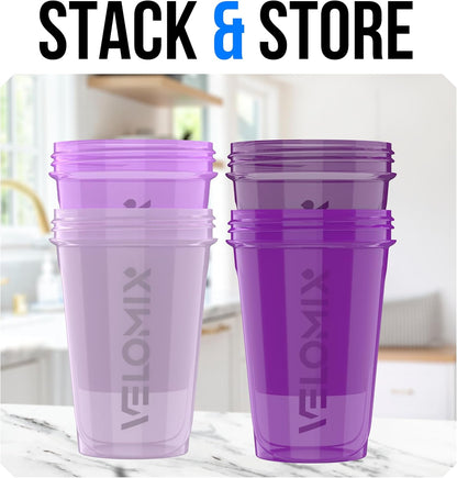 4 Pack 20oz Protein Shaker Bottle for Protein Mixes, Berry Blend | 4x Wire Whisk, Leak Proof Shaker Cups for Protein Shakes, Stackable, Cute Colors for Women, For Home, Gym, Office and Car