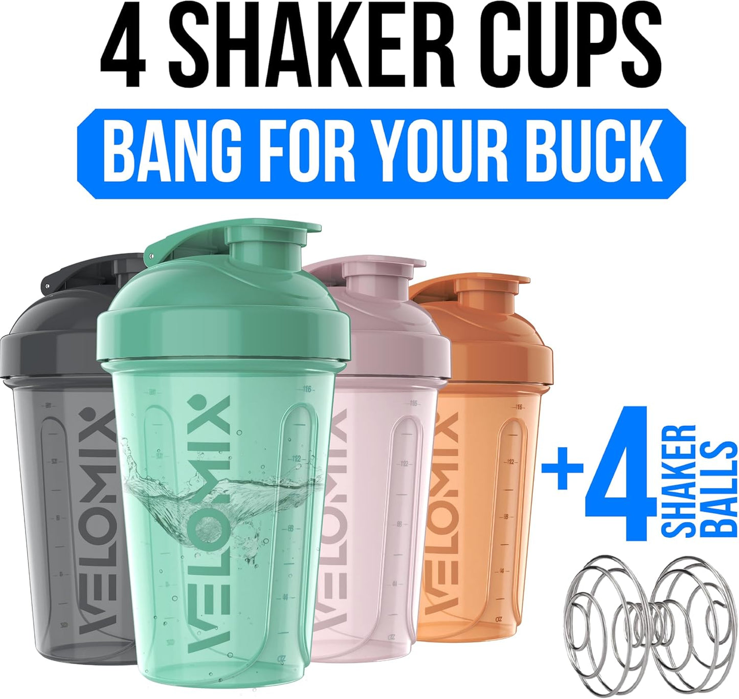 4 Pack 20oz Protein Shaker Bottle for Protein Mixes, Berry Blend | 4x Wire Whisk, Leak Proof Shaker Cups for Protein Shakes, Stackable, Cute Colors for Women, For Home, Gym, Office and Car