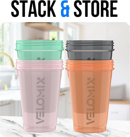 4 Pack 20oz Protein Shaker Bottle for Protein Mixes, Berry Blend | 4x Wire Whisk, Leak Proof Shaker Cups for Protein Shakes, Stackable, Cute Colors for Women, For Home, Gym, Office and Car