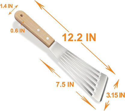 Fish Spatula Stainless Steel - Professional Slotted spatula with Premium Wood Handle Delicate Fish Turner for Burgers & Pancakes | Chef's Choice for Grilling & Cooking (1)