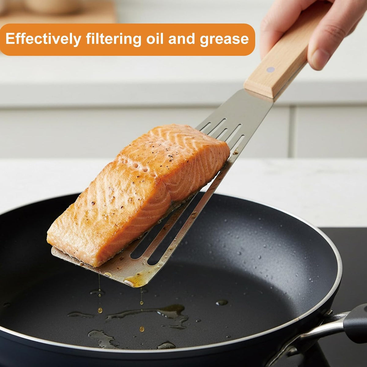 Fish Spatula Stainless Steel - Professional Slotted spatula with Premium Wood Handle Delicate Fish Turner for Burgers & Pancakes | Chef's Choice for Grilling & Cooking (1)
