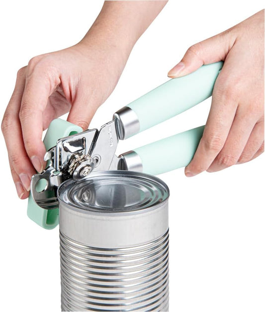 Comfy Grip 7.6 x 1.9 x 2.1 Inch Can Opener 1 Durable Manual Can Opener - Sharp Wheel Blade Grip Handle Mint Green Stainless Steel Hand-Held Can Opener Built-In Bottle Opener