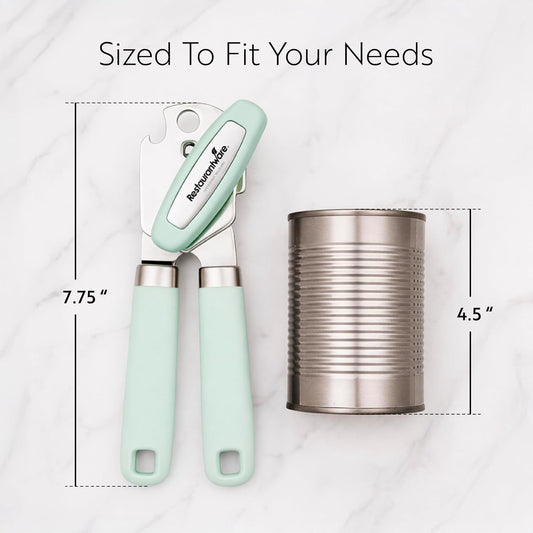 Comfy Grip 7.6 x 1.9 x 2.1 Inch Can Opener 1 Durable Manual Can Opener - Sharp Wheel Blade Grip Handle Mint Green Stainless Steel Hand-Held Can Opener Built-In Bottle Opener