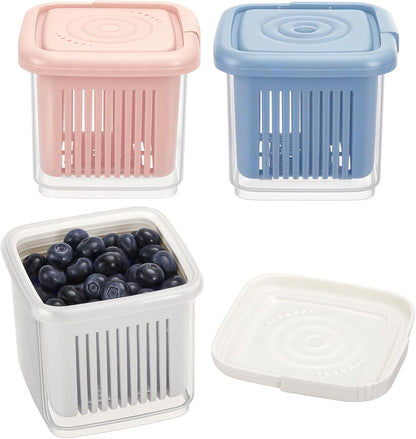 3 Pack Berry Containers for Fridge, 1-Quart with Colander