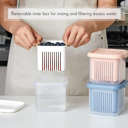 3 Pack Berry Containers for Fridge, 1-Quart with Colander
